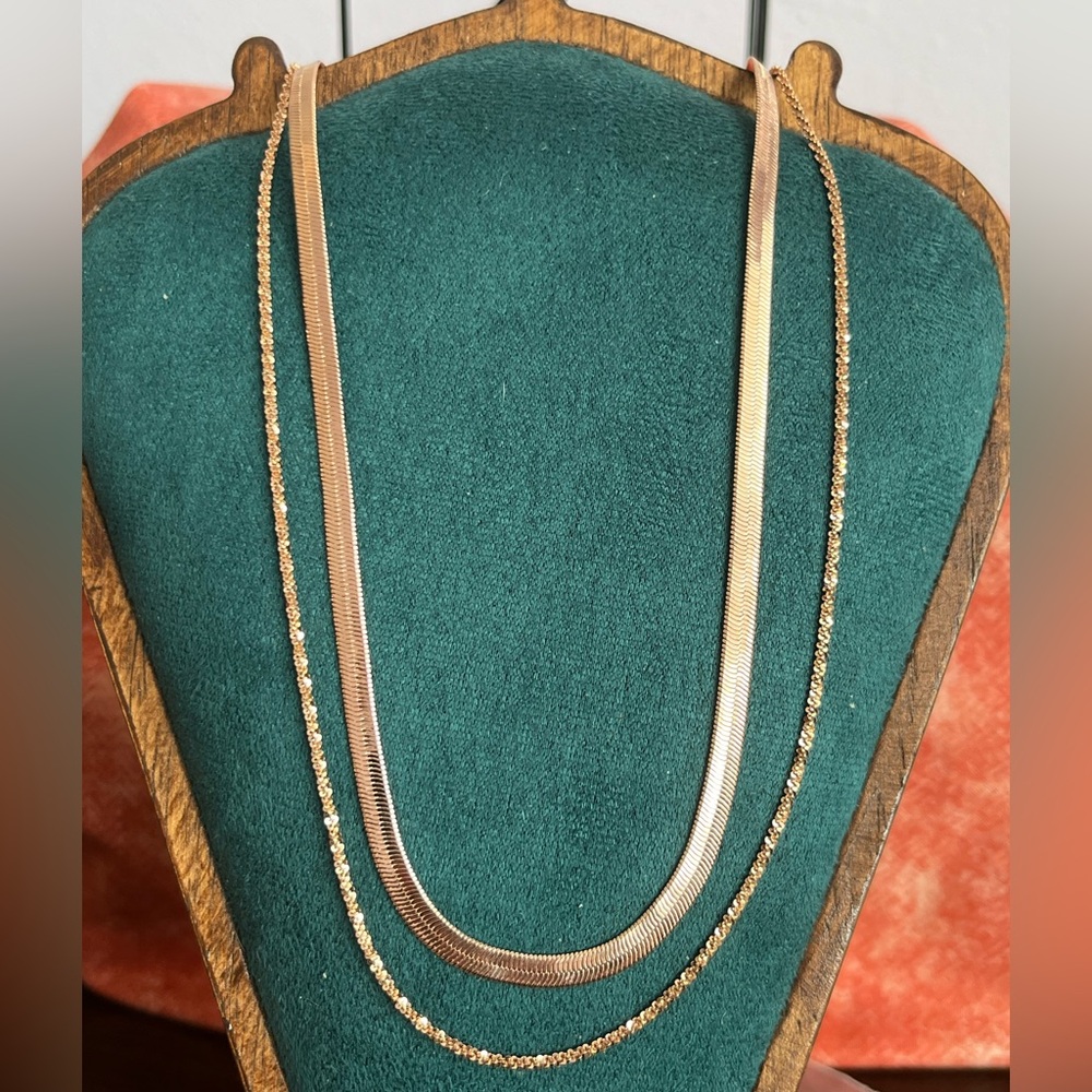 Elegant Rose Gold Layering Necklaces Sparkle Rope and Herringbone 18”